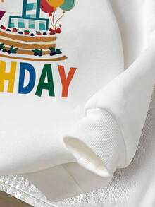 1 件男婴休闲英文口号和生日图案圆领运动衫，舒适轻便，适合秋冬季，适合派对、户外野餐、街头摄影、校园、节日、礼物 - 白色 - 查看 8