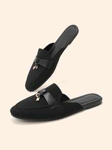 CUCCOO BASICS Women's Round Toe Flat Black Comfortable Versatile Commute Work Shoes, Breathable Mule Slip-On Flats For Christmas Spring Shoes Fall Shoes - Black - View 4