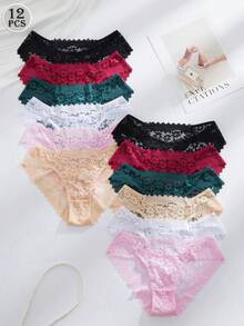 SHEIN Bộ 12 quần lót ren gợi cảm lãng mạn dành cho nữ, đồ lót trong suốt - Nhiều màu - Xem 2