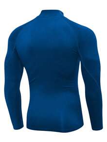 Coreblaze Camiseta deportiva de compresión para hombres con cuello alto y mangas raglán de unicolor - Azul - Ver 2