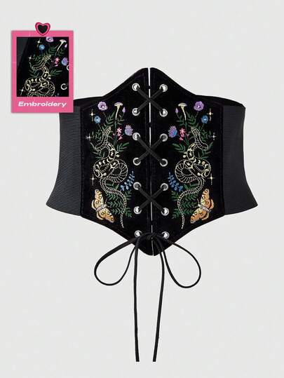 Goth 1 pieza Accesorio de vestido gótico para mujer con cadena de encaje negro, decoración de calavera y cruz, cintura elástica, para Halloween