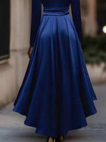 Balvessa 优雅V领系腰长裙，不对称荷叶边下摆，层叠褶裥设计，尽显女性优雅精致，秋冬佳选。 - Dark Blue - 查看 3