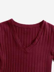 SHEIN EZwear Áo liền thân tay ngắn màu đỏ hồng dành cho nữ cỡ lớn, kiểu dáng thường ngày, có gân, chất liệu vải gân. - Màu Hoa hồng đỏ - Xem 3