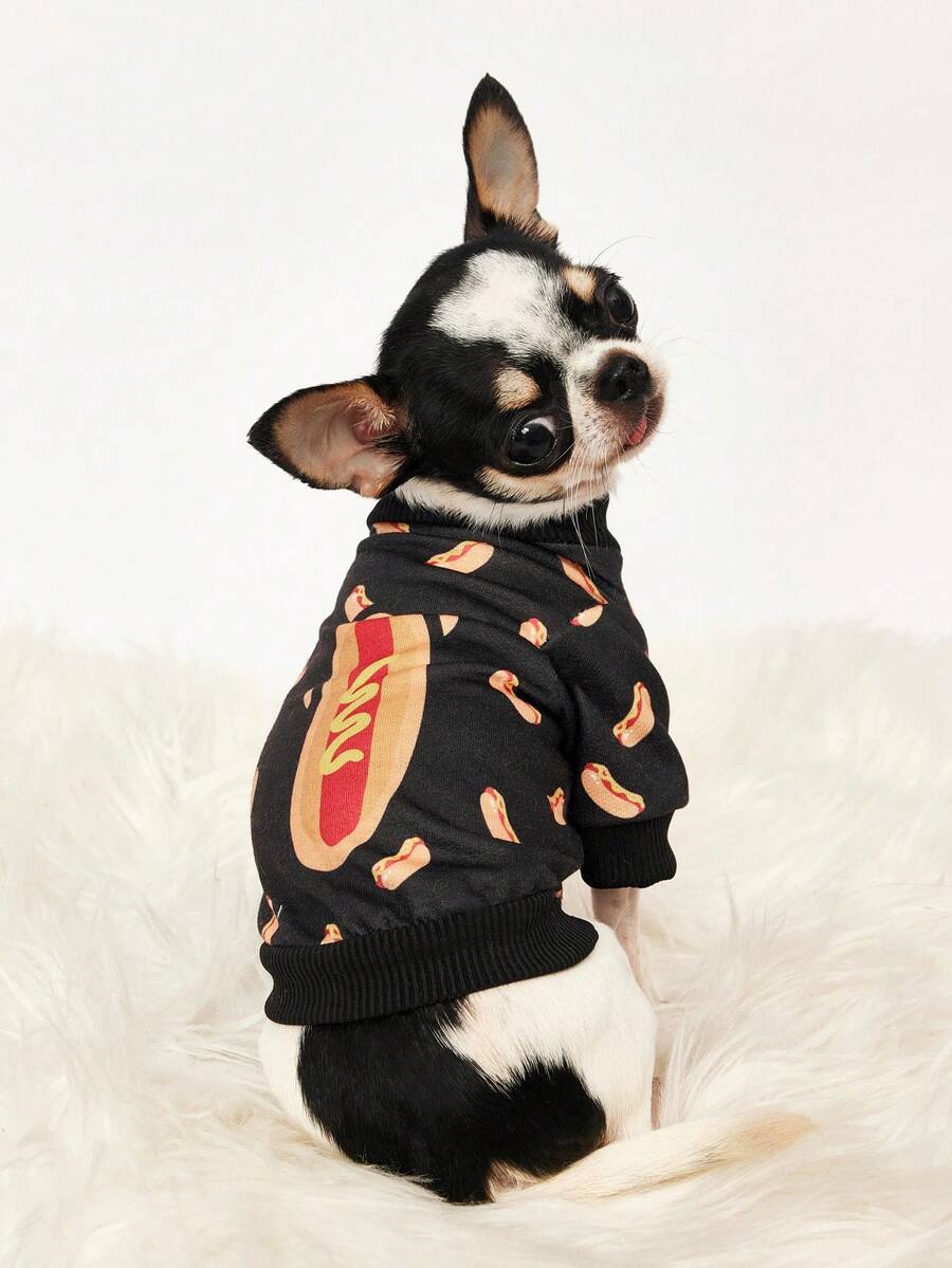 PETSIN 1 Pc Sausage Food Printed Headless For Autumn And Winter Thickened Warm Pet Clothing - Black - View 1