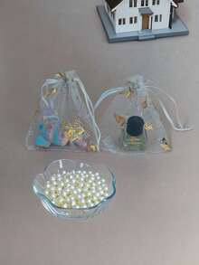 20/50/100个装蝴蝶图案多色纱布袋，礼品包装袋，礼品袋，家居日用品，尼龙收纳袋，节日派对用品，婚礼用品，礼品装饰包装，小型包装袋 - 白色 - 查看 4