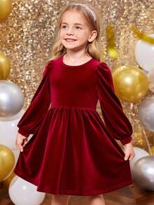 SHEIN Abito casual a maglia con scollo rotondo, maniche a palloncino e perline, per ragazze giovani