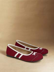 Rosivie Retro Color Block Comfortable Casual Flat Shoes, Suitable For Daily Commute Valentine's Day - Burgundy - View 5