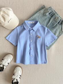 PrepCrw Young Boys' Collegiate Style Embroidered Patch Short Sleeve Patch-Down Shirt - Multicolor - View 2