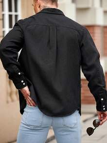 Manfinity Homme Men's Slim Fit Military Green Casual Denim Jacket - Black - View 2