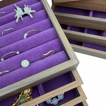 天鹅绒首饰托盘，大容量首饰收纳盒，带独立隔层，可堆叠首饰展示架，适用于耳环、项链、手镯、戒指、发夹、发带等。 - 紫色 - 查看 8