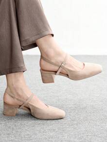 CUCCOO BIZCHIC Women Shoes Classic Simple Square Toe Thick Heel High Heels Daily Versatile Valentine's Day - Light Apricot - View 4