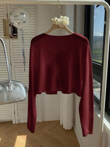 Comfortcana Plus Size Crew Neck Bow Contrast Color Casual Cardigan, Autumn/Winter