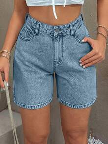 EURMUSE WOMEN HIGH WAIST MINI SHORT GRAY WASH - Baby Blue - View 5