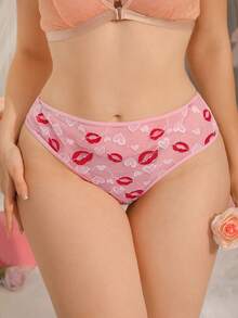 DelicateAllure Quà tặng lãng mạn cho ngày Valentine dành cho người có thân hình mũm mĩm - Hình trái tim, môi, đan chéo, nơ, khoét hở, gợi cảm, quần lót babydoll tối giản quyến rũ. - Hồng - Xem 4