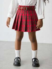 Maija Kids Maija Kids Young Girl Plaid Pleated Mini Skirt - Red - View 4