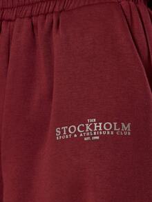 MUSERA Graphic Wide Leg Tracksuit Bottoms Spring, Girly, Day Outfits, Cute, Casual Sweet Pea - Maroon - View 6