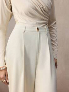 Modelyn Women's Elegant Wide Leg Loose Fit Long Straight Pants, Basic Daily Trousers - Khaki - View 6