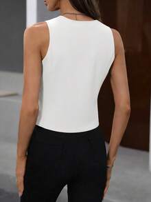 SHEIN LUNE 乡村音乐节复古棉质黑色背心衬衫（女款） - 白色 - 查看 5