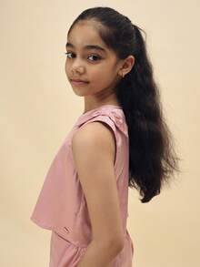 SUMWON Tween Satin Bow Detail Tank Top And Short Co-Ord Set Summer Two Piece Outfit With Tie Waist Detail Festive Occasionwear - Pink - View 5