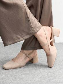 CUCCOO BIZCHIC Women Shoes Classic Simple Square Toe Thick Heel High Heels Daily Versatile Valentine's Day - Light Apricot - View 5
