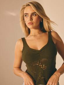Aralina Women's Casual Sleeveless Knit Top With Ruched Front Perfect For Summer Styling And Beach And Party - Dark Green - View 7