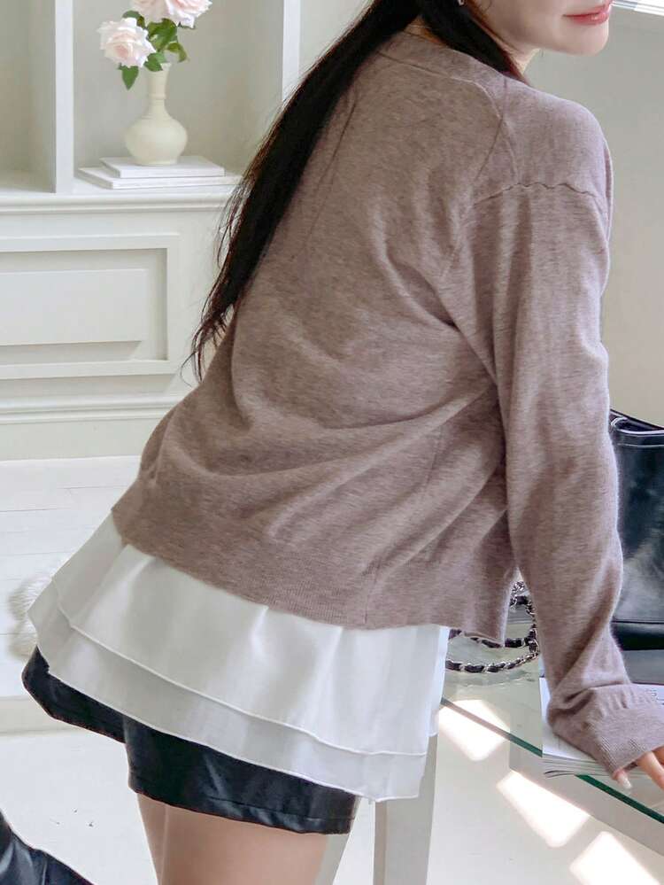 Women's Solid Color Casual Versatile Long Sleeve Cardigan, Suitable For Commuting And Outings