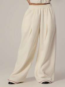 MUSERA Pantalones jogger con detalle de pliegues, cintura elástica y pernera ancha, atuendo casual y femenino para primavera - Crema - Ver 2