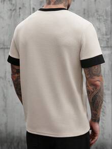 SLATEMANN Áo thun nam dệt jacquard phối màu tương phản, đa năng cho mặc hàng ngày, áo thời trang nam, áo thun nam thường ngày, áo lưới nam, áo sơ mi dệt kim nam. - Nhiều màu - Xem 2