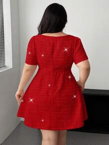 Vibekara Đầm dự tiệc/nghỉ mát thanh lịch cổ vuông tay ngắn cỡ lớn dành cho nữ - Đỏ - Xem 2