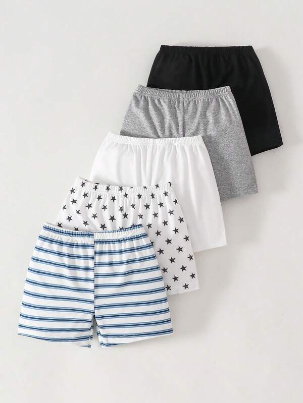 Baby Unisex Infant Toddler 0-3 Years Funny Friends Series 5-Piece Set, Solid Color, Striped, Star Pattern Shorts, Suitable For Daily Wear, Baby/Toddler Pants, Summer Shorts