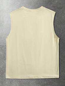 ROMWE MEN Street Life Men's Streetwear Printed Sleeveless Tank Top, Suitable For Everyday Wear, Spring/Summer - Khaki - View 2