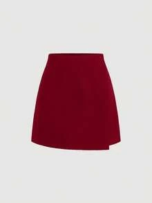SHEIN Tall 女款低腰黑色裙子，適合夏季，紅色裙子、酒紅色裙子、波爾多紅裙子、紅色裙褲，適合高個子女性 - 酒紅色 - 查看 8