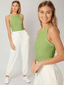 MOTF PREMIUM 纯色修身吊带背心，夏季款 - 綠色 - 查看 7