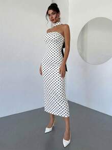 Firerie 女士浪漫露背撞色蝴蝶结连衣裙 - 黑與白 - 查看 4