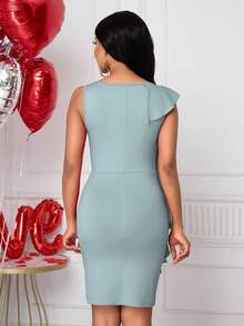 Lyxana Women's Ruffle Sleeve Fitted Elegant Ruffle Hem Short Dress, Valentine's Day - Blue - View 2