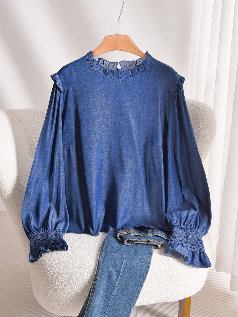 CosyJoli Plus Size Women Casual Solid Color Shirt, Autumn/Winter Spring Women Spring Shirt For Women - Blue - View 1
