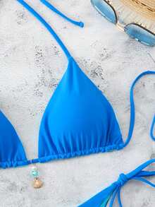 Swim Vcay Bộ bikini cổ yếm màu trơn dành cho nữ, thích hợp cho kỳ nghỉ biển. - Màu xanh lam - Xem 12