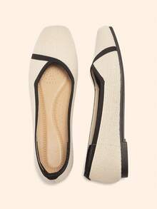 CUCCOO BASICS 女士新款法式方头百搭通勤米色针织透气舒适平底鞋 - 米色 - 查看 6