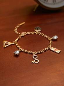 HARRY POTTER X SHEIN Zinc Alloy Rhinestone Decor Gold-Tone Alloy Bracelet,Gifts,Valentine's Day, Back To School - Gold - View 2