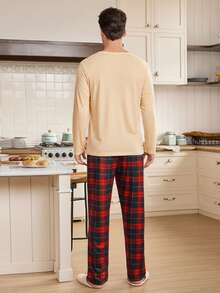 CoupledUp 2pcs Men's Heart Plaid Pajama Set, Couple Loungewear Cute Pajamas Teddy Bear Pajama Set Bear Pajamas Couple Pajama Couple Matching Pajamas Set - Multicolor - View 3