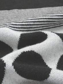 Franclia Elegant Geometric Polka Dot & Striped Long A-Line Knit Skirt, Casual & Versatile For Commuting, Autumn/Winter - Multicolor - View 5