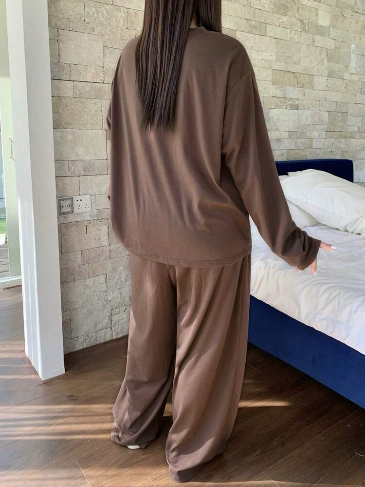 Dazy Plus Casual Cartoon Dog Print Loose Top And Pants Homewear 2 Pieces Set, Cute Pajama Suit