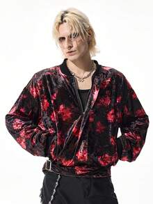 ROMWE MEN Street Life Áo khoác nhung họa tiết hoa cổ điển dành cho nam, mùa thu - Màu Đỏ Sâu - Xem 6