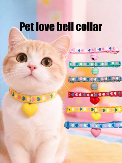 PETSIN 1 st Pet Love Bell Halsband Justerbar Halsstorlek Katthalsband Hundhalsband Husdjurstillbehör Husdjurstillbehör