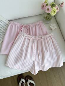 Comfortcana 2 chiếc quần short nữ cỡ lớn kiểu dáng thường ngày, có dây buộc eo và cúc cài. - Nhiều màu - Xem 7