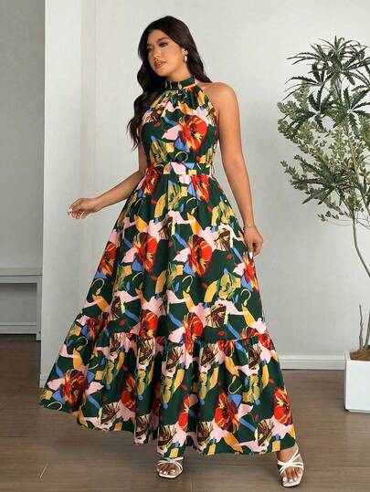 Vionelle Vestido bohemio sin mangas con estampado floral para mujer de talla grande, primavera/verano