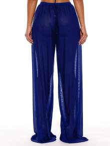Musera Resort Low Rise Drawstring Front Wide Leg Trousers Cover Up Summer Spring Holiday Vacation Sexy Club Ibiza Beachwear Nanoscopic Techno - Royal Blue - View 4
