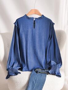 CosyJoli Plus Size Women Casual Solid Color Shirt, Autumn/Winter Spring Women Spring Shirt For Women - Blue - View 2