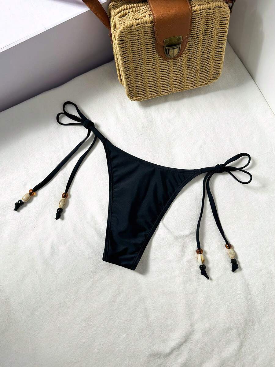 Swim Lushoire Women's Vacation Beach Tie-Up Swimsuit Bottom - Black - View 1