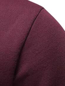 Manfinity Mode Men's Pullover Sweater, Solid Color Knitted Sweater, Autumn/Winter Quarter Zip Sweater Men Mock Neck Men - Burgundy - View 4